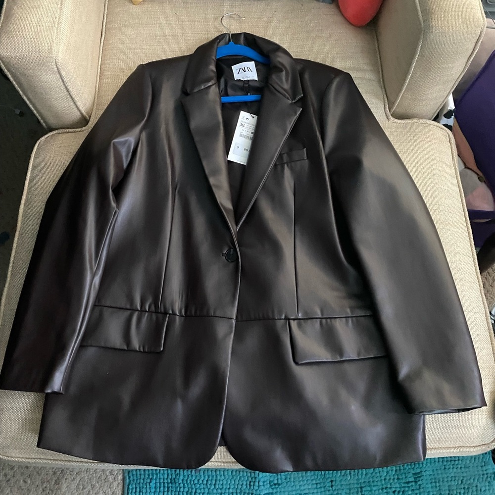 NWT Zara Faux Leather Blazer